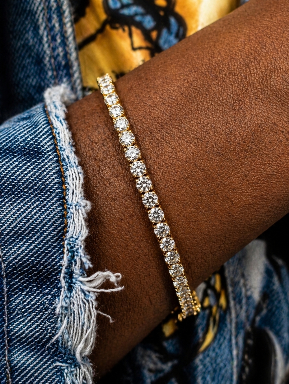 14k GP Simulated Diamond Tennis Chain Bracelet